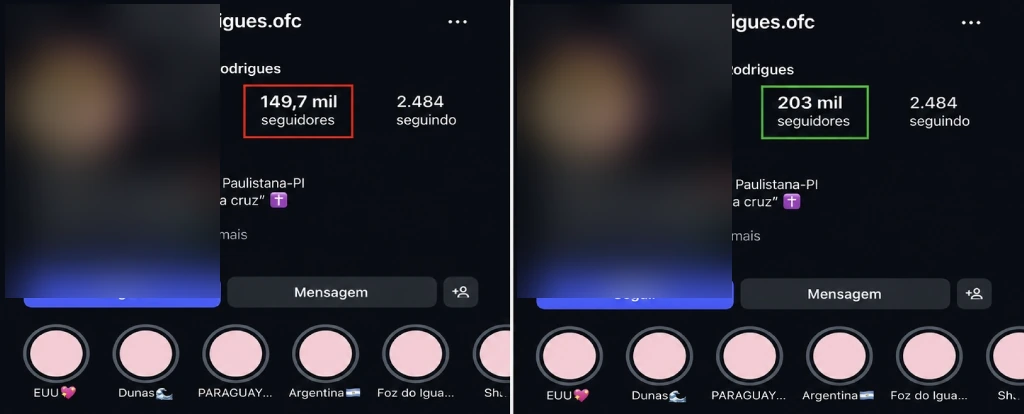 Comparativo de seguidores antes e depois, resultado 8
